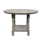 Round Counter Height Dining Table – Light Grey, Wood, Column Legs, Bottom Shelf, Seats 4