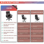 High Back Ergonomic Office Chair – Classic Brown / Classic Black / Diamond Black / Diamond Brown, S-Curve Lumbar, 400 lb Capacity, Seats 1