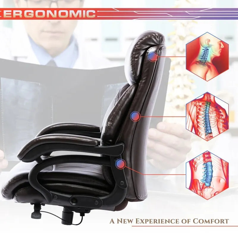 High Back Ergonomic Office Chair – Classic Brown / Classic Black / Diamond Black / Diamond Brown, S-Curve Lumbar, 400 lb Capacity, Seats 1