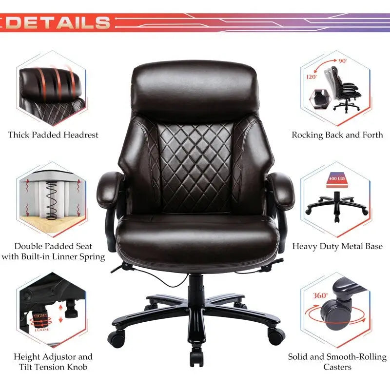 High Back Ergonomic Office Chair – Classic Brown / Classic Black / Diamond Black / Diamond Brown, S-Curve Lumbar, 400 lb Capacity, Seats 1