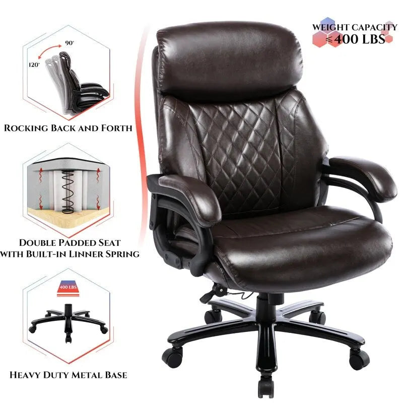 High Back Ergonomic Office Chair – Classic Brown / Classic Black / Diamond Black / Diamond Brown, S-Curve Lumbar, 400 lb Capacity, Seats 1