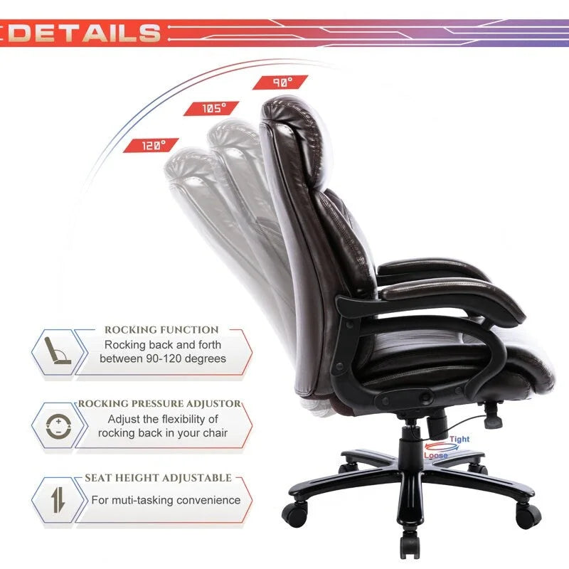 High Back Ergonomic Office Chair – Classic Brown / Classic Black / Diamond Black / Diamond Brown, S-Curve Lumbar, 400 lb Capacity, Seats 1