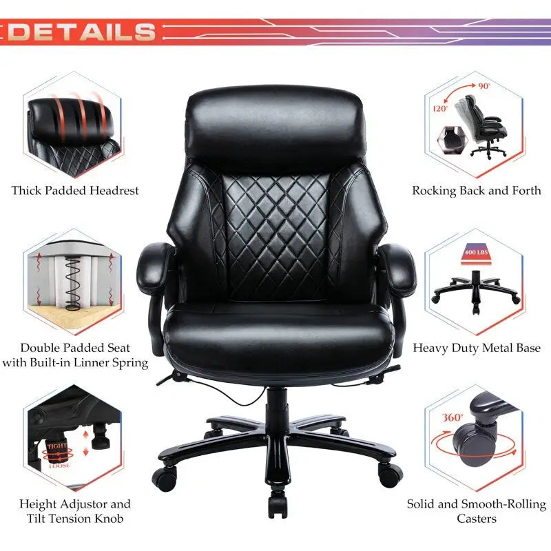 High Back Ergonomic Office Chair – Classic Brown / Classic Black / Diamond Black / Diamond Brown, S-Curve Lumbar, 400 lb Capacity, Seats 1