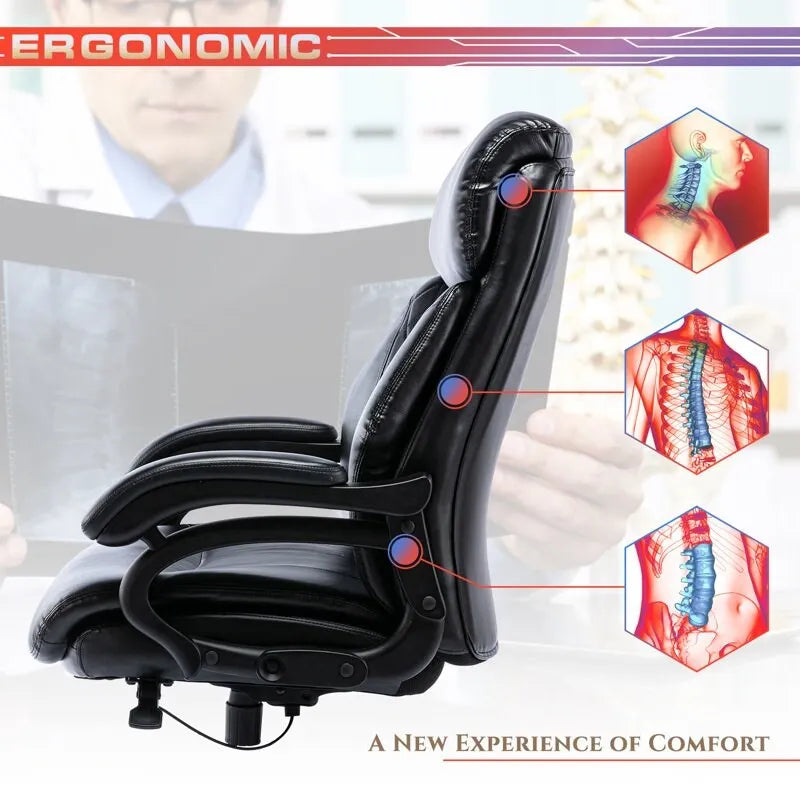High Back Ergonomic Office Chair – Classic Brown / Classic Black / Diamond Black / Diamond Brown, S-Curve Lumbar, 400 lb Capacity, Seats 1