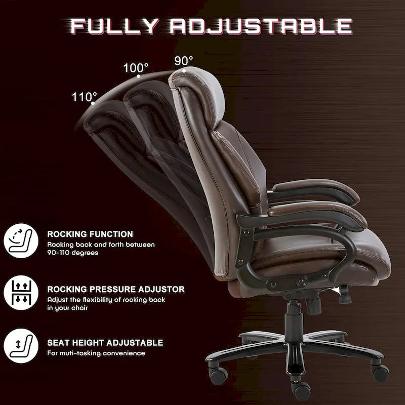 High Back Ergonomic Office Chair – Classic Brown / Classic Black / Diamond Black / Diamond Brown, S-Curve Lumbar, 400 lb Capacity, Seats 1