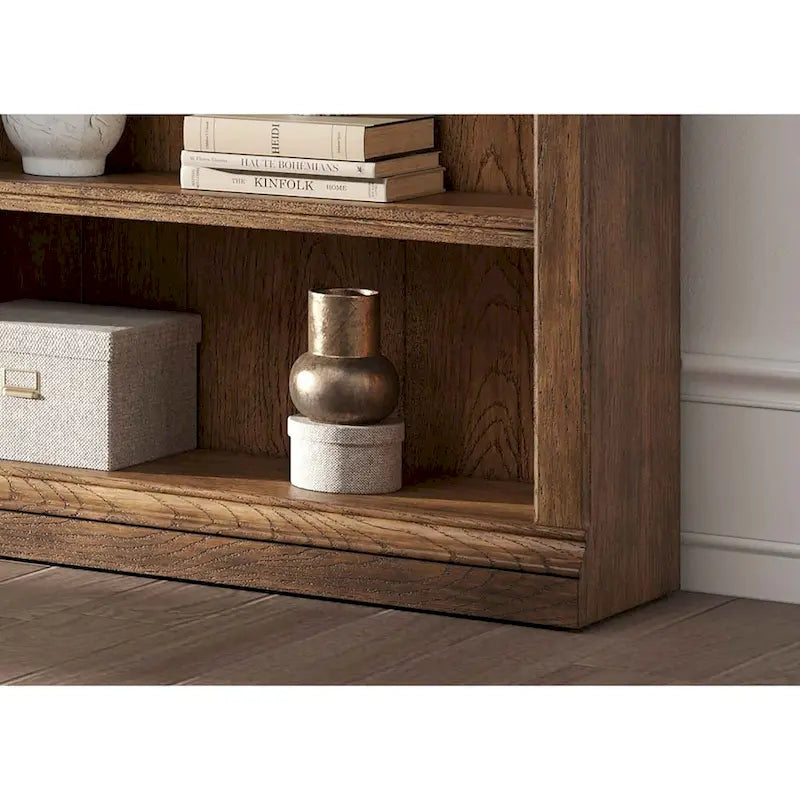 8-Foot Tall Wood Bookcase – Brown, Wood Finish, Gothic Arch Detail, Ladder Rail, Traditional Style
