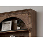 8-Foot Tall Wood Bookcase – Brown, Wood Finish, Gothic Arch Detail, Ladder Rail, Traditional Style