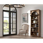 8-Foot Tall Wood Bookcase – Brown, Wood Finish, Gothic Arch Detail, Ladder Rail, Traditional Style