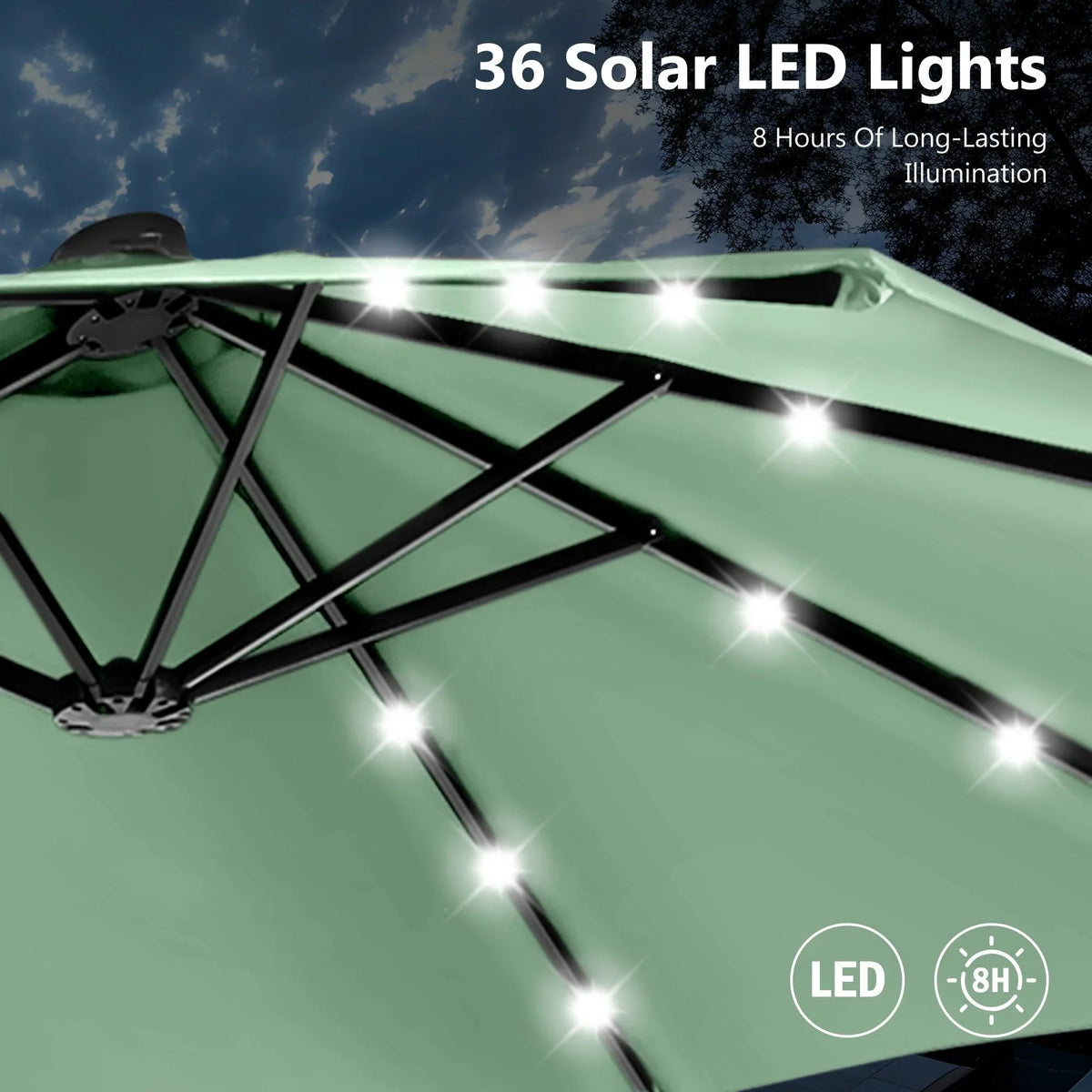 MAISON ARTS 4,5 m rechteckiger Kurbel-Doppelseiten-Sonnenschirm für den Außenbereich, solarbetriebener LED-Terrassenschirm mit Sockel