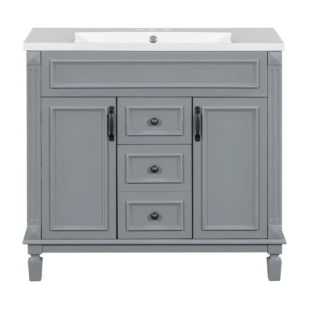 Moderner 36'' Badschrank mit Aufsatzwaschbecken und Spiegelschrank, 2 Türen und 2 Schubladen