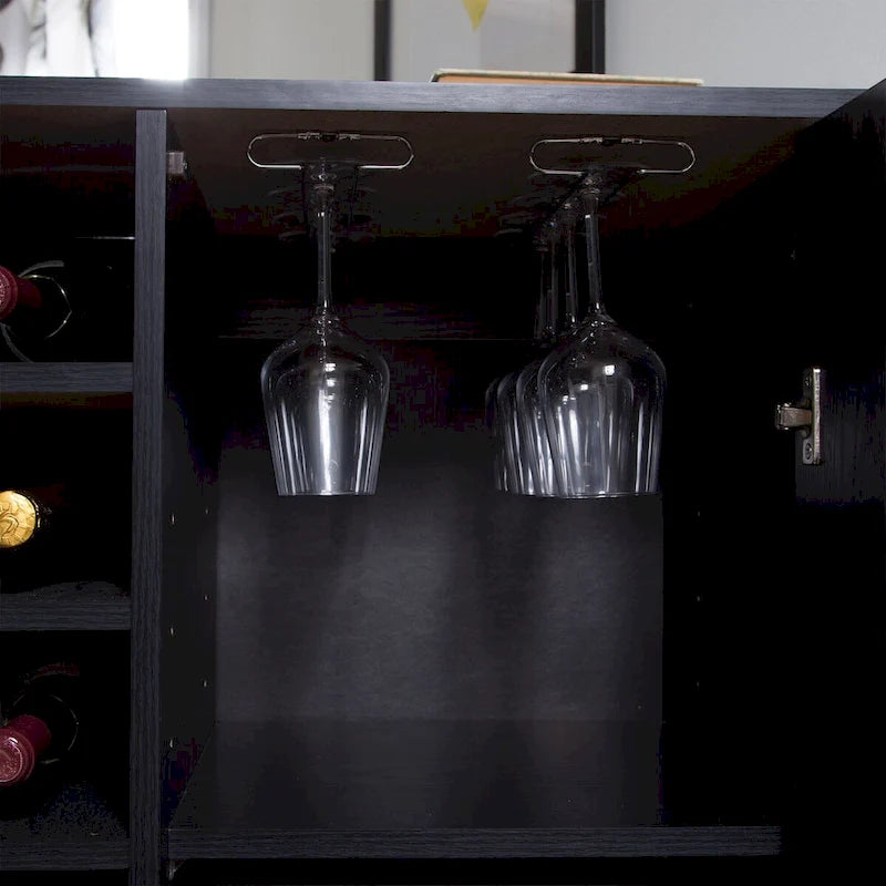 Bar Cabinet – Black Oak / Gray Maple / Weathered Oak / Natural Walnut, Bottle & Glass Storage, Vinyl Top Tray