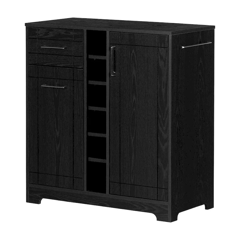 Bar Cabinet – Black Oak / Gray Maple / Weathered Oak / Natural Walnut, Bottle & Glass Storage, Vinyl Top Tray