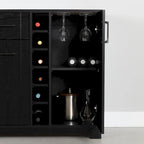 Bar Cabinet – Black Oak / Gray Maple / Weathered Oak / Natural Walnut, Bottle & Glass Storage, Vinyl Top Tray