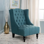 Upholstered Wingback Chair – Blue / Navy / Silver / Green, Button-Tufted Diamond Stitch, Birch Legs, Seats 1