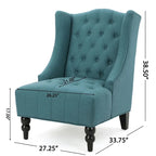 Upholstered Wingback Chair – Blue / Navy / Silver / Green, Button-Tufted Diamond Stitch, Birch Legs, Seats 1
