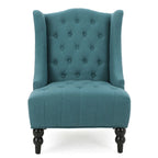 Upholstered Wingback Chair – Blue / Navy / Silver / Green, Button-Tufted Diamond Stitch, Birch Legs, Seats 1
