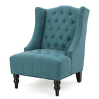 Upholstered Wingback Chair – Blue / Navy / Silver / Green, Button-Tufted Diamond Stitch, Birch Legs, Seats 1