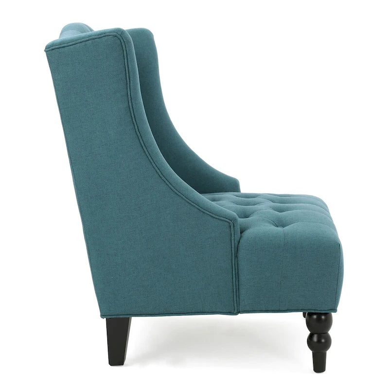 Upholstered Wingback Chair – Blue / Navy / Silver / Green, Button-Tufted Diamond Stitch, Birch Legs, Seats 1