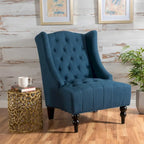 Upholstered Wingback Chair – Blue / Navy / Silver / Green, Button-Tufted Diamond Stitch, Birch Legs, Seats 1