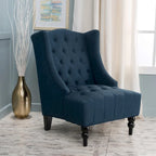 Upholstered Wingback Chair – Blue / Navy / Silver / Green, Button-Tufted Diamond Stitch, Birch Legs, Seats 1
