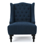 Upholstered Wingback Chair – Blue / Navy / Silver / Green, Button-Tufted Diamond Stitch, Birch Legs, Seats 1