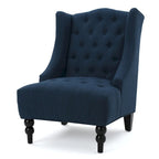 Upholstered Wingback Chair – Blue / Navy / Silver / Green, Button-Tufted Diamond Stitch, Birch Legs, Seats 1