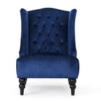 Upholstered Wingback Chair – Blue / Navy / Silver / Green, Button-Tufted Diamond Stitch, Birch Legs, Seats 1