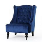 Upholstered Wingback Chair – Blue / Navy / Silver / Green, Button-Tufted Diamond Stitch, Birch Legs, Seats 1