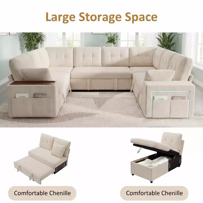 Dyonery 112 Modulares Schlafsofa mit Ausziehfunktion, U-förmiges Schnittsofa mit Stauraum, extra breite und tiefe Sitzflächen für das Wohnzimmer
