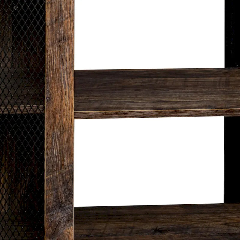80-Inch Industrial TV Stand – Espresso / Walnut / White, Wood & Metal, Open Shelving with Mesh Door