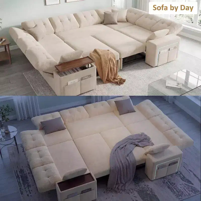 Dyonery 112 Modulares Schlafsofa mit Ausziehfunktion, U-förmiges Schnittsofa mit Stauraum, extra breite und tiefe Sitzflächen für das Wohnzimmer