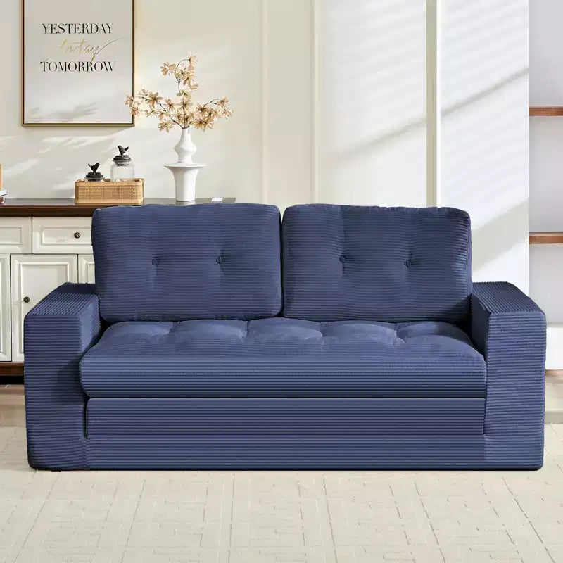 Mjkone 71" 2-in-1 Schlafsofa, umwandelbar, gerippter Stoff, klappbares Zweisitzer-Schlafsofa mit geknöpften Polstern, platzsparend