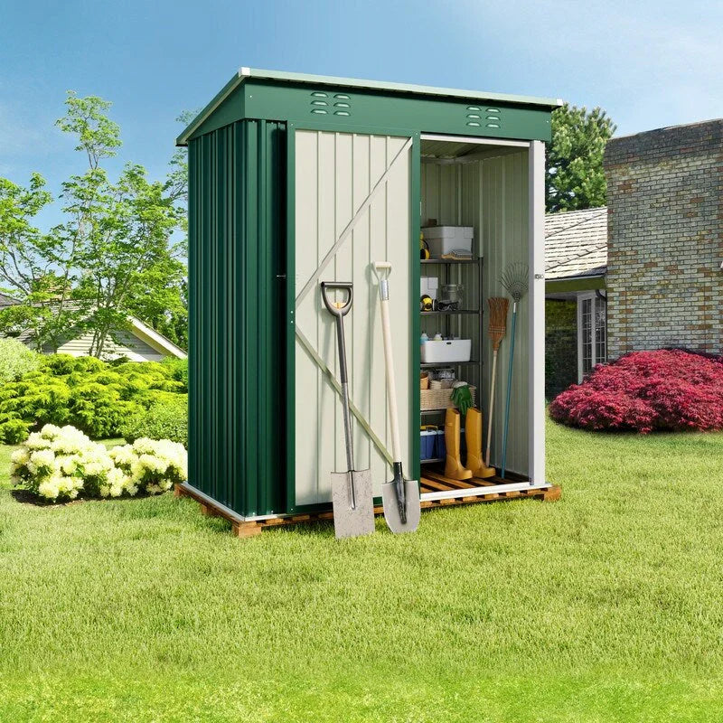 Outdoor-Geräteschuppen aus Metall mit abschließbarer Tür für Gartenmöbel und Werkzeuge