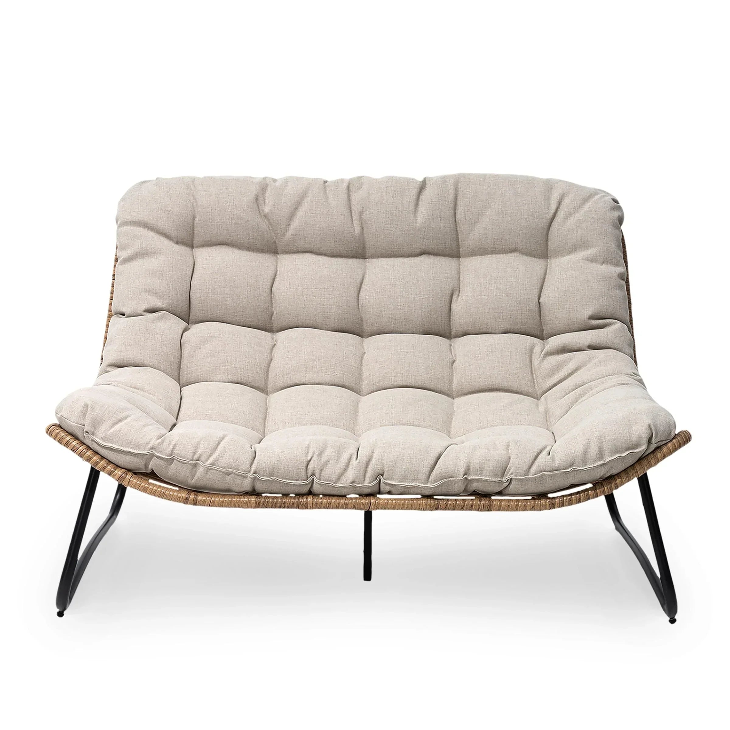 Doppelsessel Papasan mit Kissen, wetterfestes PE-Rattan und Metallrahmen für Innen- und Außenbereich