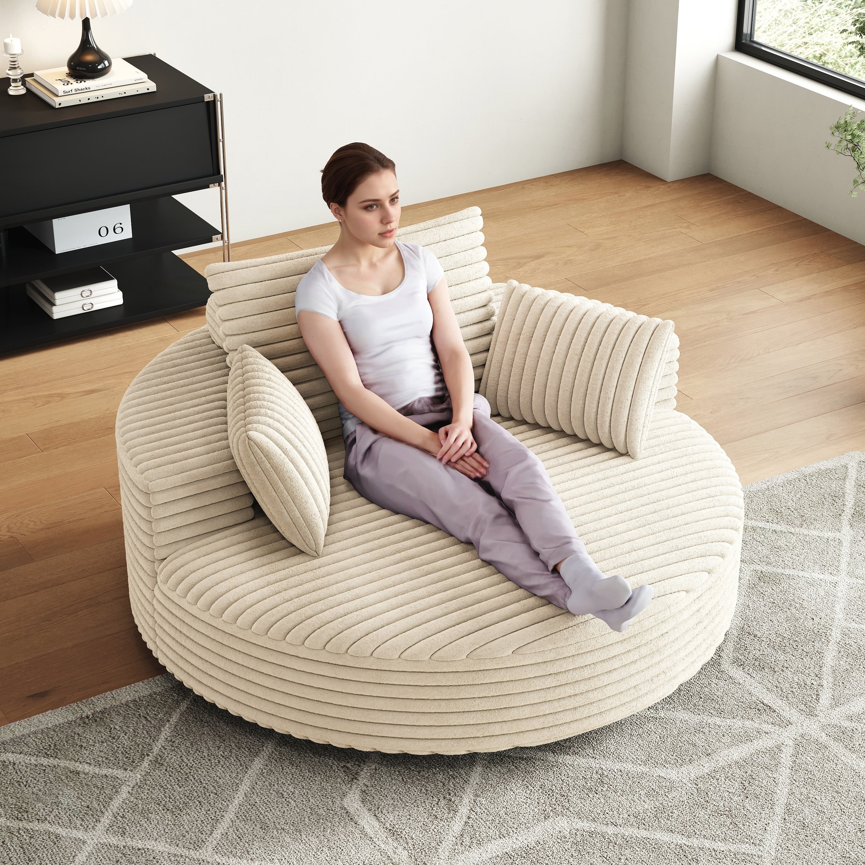 Einzelsessel aus Kord-Chenille-Schaumstoff, drehbar