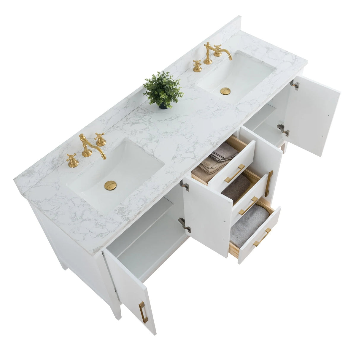 Vanity Art 72 Zoll Badezimmer-Waschtischunterschrank mit Doppelwaschbecken und Kunstmarmorplatte