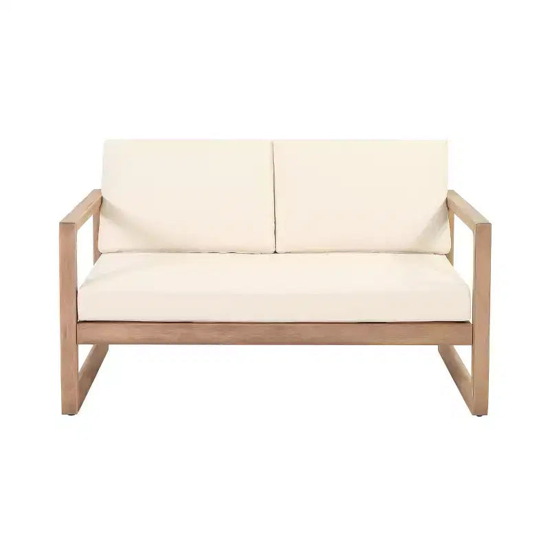 Akazienholz-Gartenmöbel-Set, Outdoor-Sitzgruppe mit Couchtisch und weichen Kissen für Garten, Veranda und Balkon, Beige - Merax