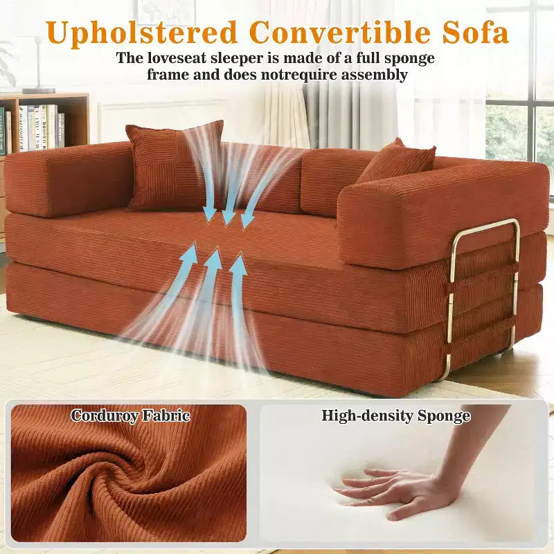 Dyonery 78 Klappsofabett, umwandelbare Kordsofa-Couch, King-Size-Bodenschläfer, 4-in-1 DIY-Kombination, modulares Sofabett, ausklappbares bequemes Sofa.