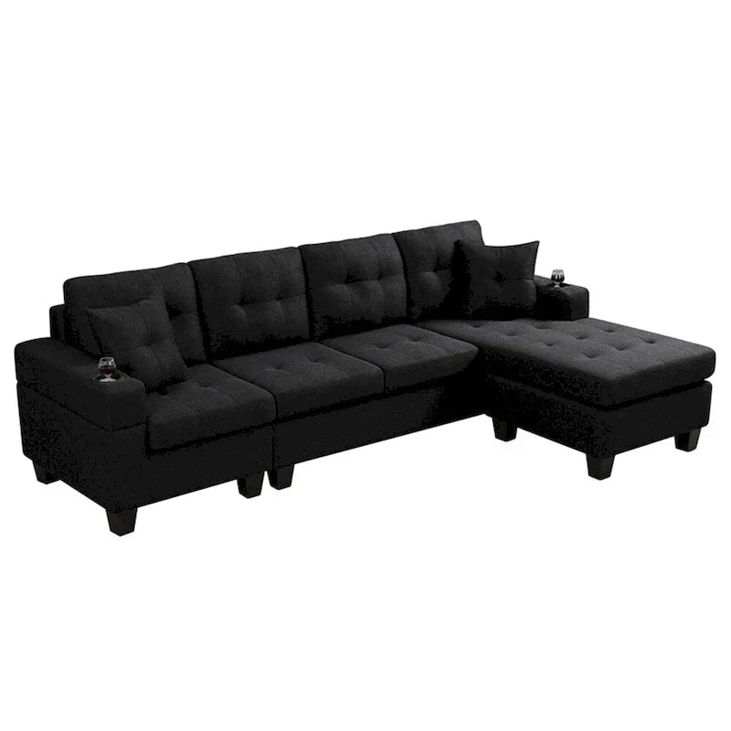 Schnittsofa-Wohnzimmer mit L-förmigem Chaiselongue und Getränkehalter