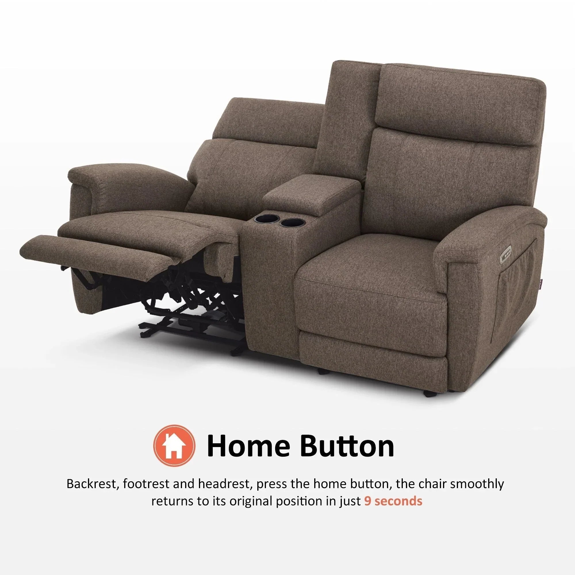 MCombo 60.2 Power Loveseat Relaxsofa mit Massage und zweifacher Heizung, verstellbarer Kopfstütze, USB- & Typ-C-Anschluss, Stoff