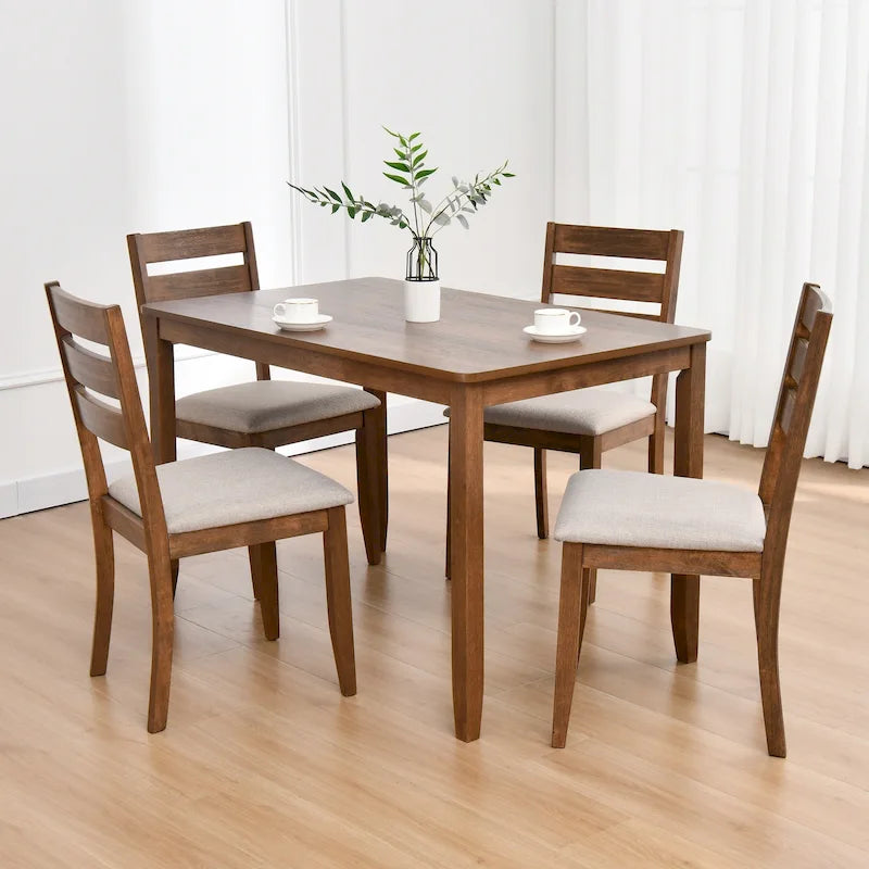 5-teiliges Esszimmerset aus Massivholz 47L (1 Tisch + 4 Stühle mit Sprossenrückenlehne)