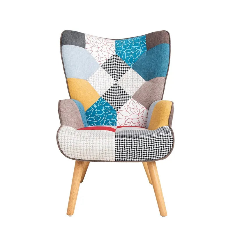 Akzentsessel mit Ottoman, Wohnzimmersessel und Ottomane Set, Bequemer Seitenlehnsessel für Schlafzimmer, Kreative Spleiß-Stoffoberfläche