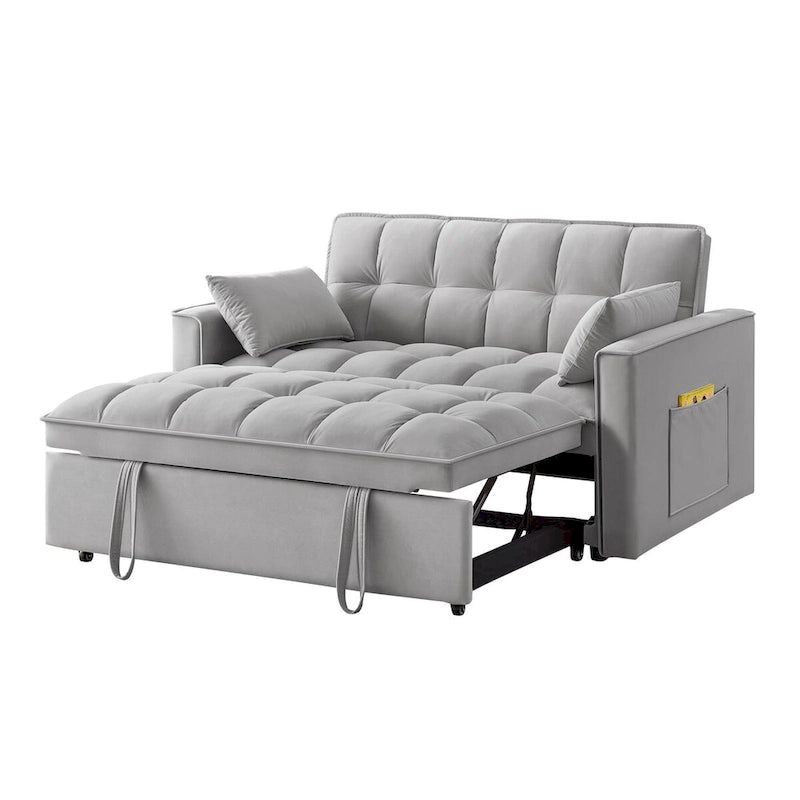 4-in-1 Loveseat Schlafsofa mit Armlehnen & Aufbewahrungstaschen, Multifunktionales getuftetes Ausziehsofa mit verstellbarer Rückenlehne