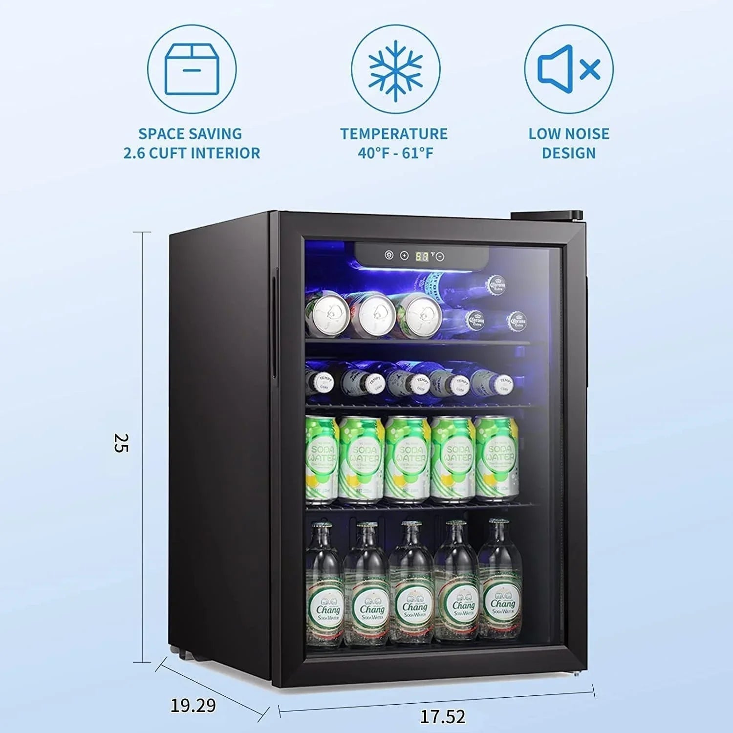 Mini Kühlschrank-100-Dosen-Getränkekühlschrank, Weinkühler, klare Glastür, kleines Getränk Touchscreen - 2.6 Cu. Ft.