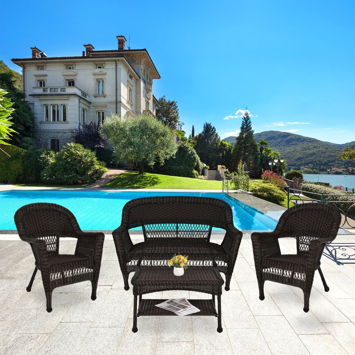 4-teiliges Loungeset aus Polyrattan für den Außenbereich