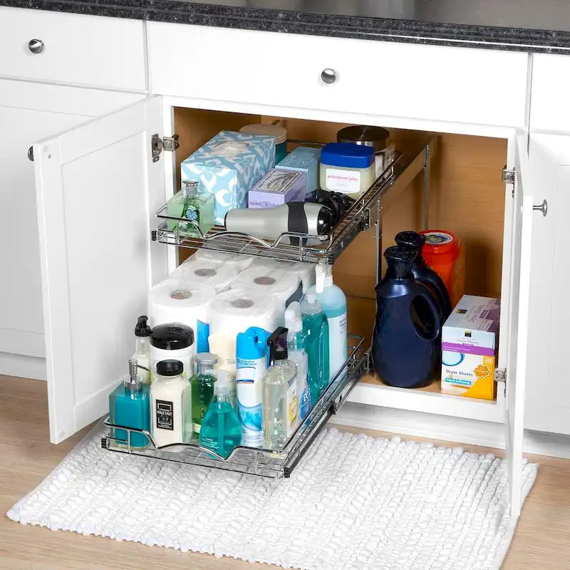 Auszugschrank-Organizer, 2 Etagen, strapazierfähiges Metall mit lebenslanger eingeschränkter Garantie – Rostfreies Chrom-Finish