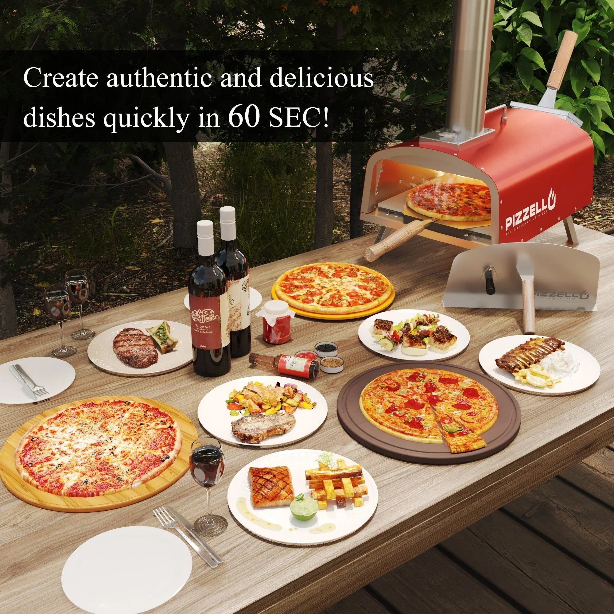 Multi-Brennstoff Outdoor Pizzaofen Steinbackofen mit Gasbrenner & Holzfach - 30 cm