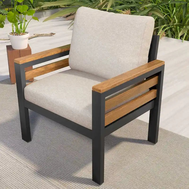 4-teiliges Outdoor-Sofa-Set für 5 Personen mit Couchtisch aus Massivholz und abnehmbaren Kissen