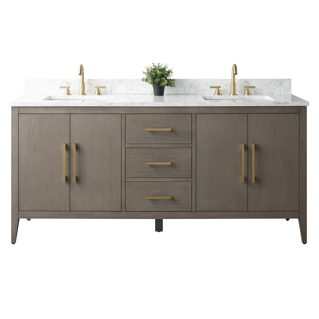 Vanity Art 72 Zoll Badezimmer-Waschtischunterschrank mit Doppelwaschbecken und Kunstmarmorplatte