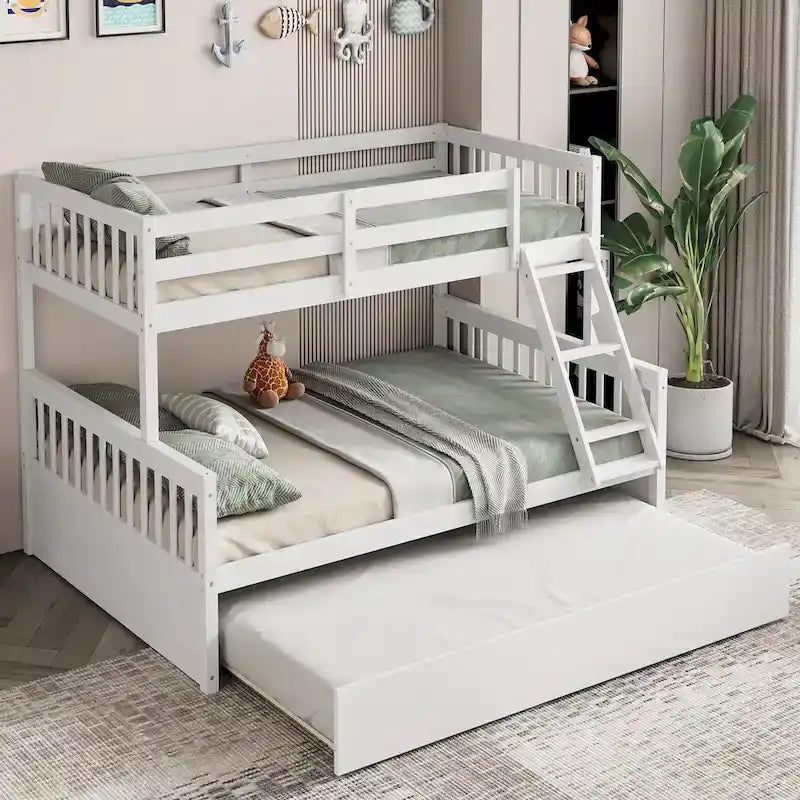 Gymax Etagenbett Twin über Full mit Twin-Ausziehbett, umwandelbar zur Plattform
